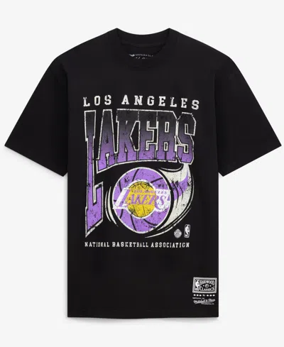 Mitchell & Ness Men's Los Angeles Lakers Ball Out Distressed Graphics T-shirt In Black