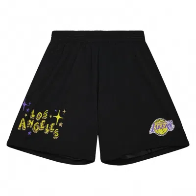Mitchell & Ness Men's Los Angeles Lakers Hardwood Sidewalk Sketch Shorts In Chattanooga In Black