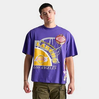 Mitchell And Ness Men's Los Angeles Lakers Nba Logo Blast Graphic T-shirt In Purple