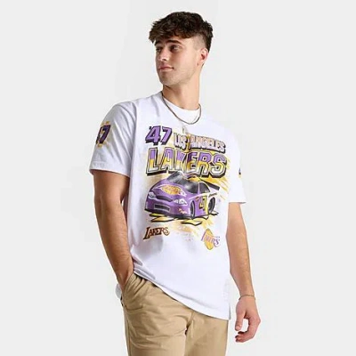 Mitchell And Ness Men's Los Angeles Lakers Nba Speedway Graphic T-shirt In White