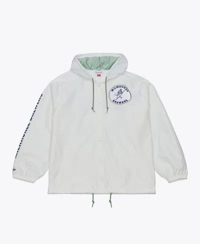Mitchell & Ness Men's Milwaukee Brewers Yacht Rock Hooded Full-snap Windbreaker Jacket In White