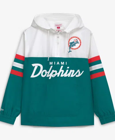 Mitchell & Ness Men's  Aqua Miami Dolphins Head Coach Anorak Quarter-zip Windbreaker Jacket In Pattern