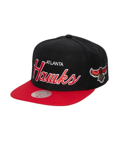 Mitchell & Ness Men's  Black Atlanta Hawks Hardwood Classics Mvp Team Script 2.0 Snapback Hat