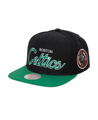 Mitchell & Ness Men's  Black And Kelly Green Boston Celtics Hardwood Classics Sharktooth Snapback Hat