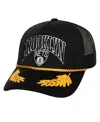 Mitchell & Ness Men's  Black Brooklyn Nets Hardwood Classics Gold Leaf Mesh Trucker Snapback Hat In Black