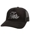 Mitchell & Ness Men's  Black Brooklyn Nets Times Up Classic Script Cord Trucker Hat In Black
