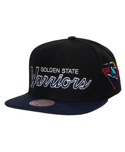 Mitchell & Ness Men's  Black Golden State Warriors Hardwood Classics Mvp Team Script 2.0 Snapback Hat