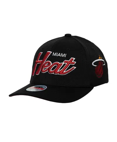 MITCHELL & NESS MEN'S MITCHELL & NESS BLACK MIAMI HEAT MVP TEAM SCRIPT 2.0 STRETCH-SNAPBACK HAT
