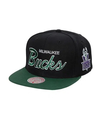 Mitchell & Ness Men's  Black Milwaukee Bucks Hardwood Classics Mvp Team Script 2.0 Snapback Hat