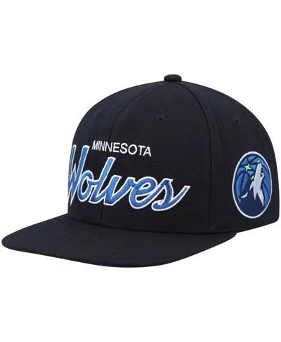 MITCHELL & NESS MEN'S MITCHELL & NESS BLACK MINNESOTA TIMBERWOLVES HARDWOOD CLASSICS SCRIPT 2.0 SNAPBACK HAT