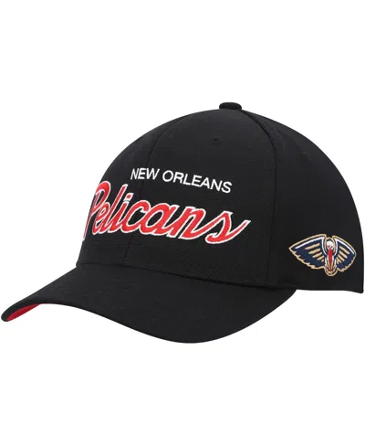MITCHELL & NESS MEN'S MITCHELL & NESS BLACK NEW ORLEANS PELICANS MVP TEAM SCRIPT 2.0 STRETCH SNAPBACK HAT