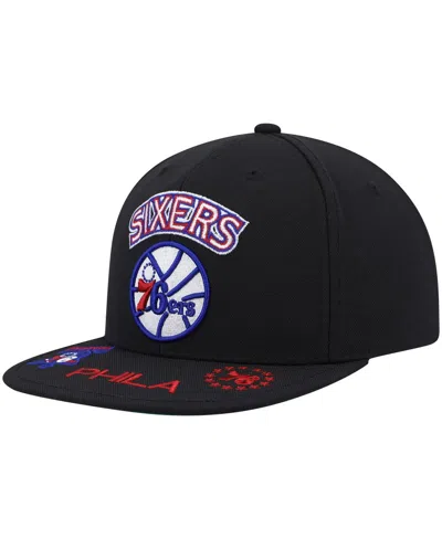 Mitchell & Ness Men's  Black Philadelphia 76ers Hardwood Classics Front Loaded Snapback Hat