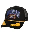 Mitchell & Ness Men's  Black Philadelphia 76ers Hardwood Classics Gold Leaf Mesh Trucker Snapback Hat In Black