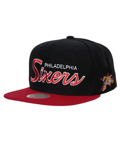 Mitchell & Ness Men's  Black Philadelphia 76ers Hardwood Classics Mvp Team Script 2.0 Snapback Hat