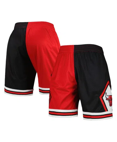 MITCHELL & NESS MEN'S MITCHELL & NESS BLACK, RED CHICAGO BULLS HARDWOOD CLASSICS 1997 SPLIT SWINGMAN SHORTS
