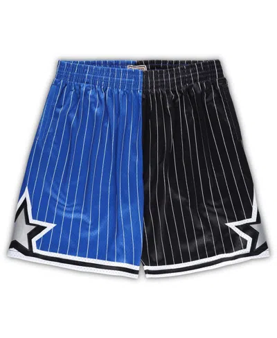MITCHELL & NESS MEN'S MITCHELL & NESS BLUE, BLACK ORLANDO MAGIC BIG AND TALL HARDWOOD CLASSICS SPLIT SWINGMAN SHORTS