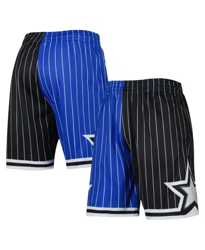 MITCHELL & NESS MEN'S MITCHELL & NESS BLUE, BLACK ORLANDO MAGIC HARDWOOD CLASSICS 1994 SPLIT SWINGMAN SHORTS