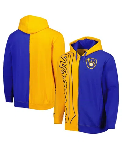 Mitchell & Ness Men's  Gold, Royal Milwaukee Brewers Fleece Full-zip Hoodie In Gold,royal
