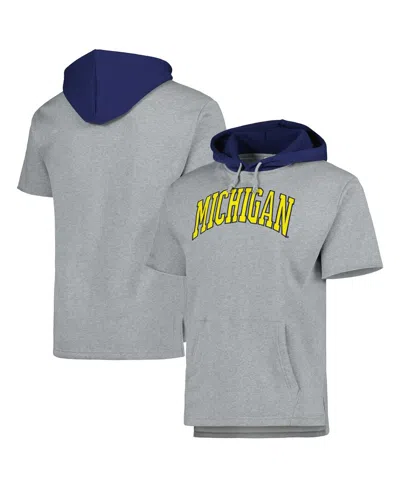 Mitchell & Ness Men's  Heather Gray Michigan Wolverines Postgame Short Sleeve Pullover Hoodie