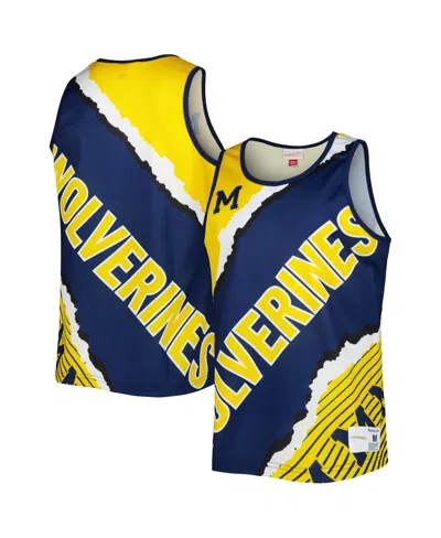 MITCHELL & NESS MEN'S MITCHELL & NESS NAVY, MAIZE MICHIGAN WOLVERINES JUMBOTRON 2.0 SUBLIMATED TANK TOP