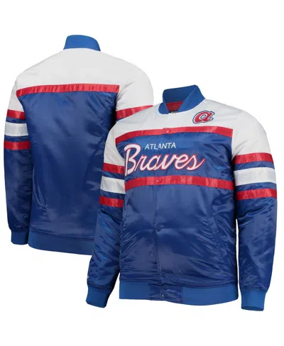 Mitchell & Ness Men's  Navy, Red Atlanta Braves Big And Tall Coaches Satin Full-snap Jacket In Navy,red