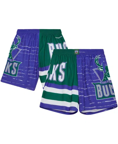 Mitchell & Ness Men's  Purple, Hunter Green Milwaukee Bucks Jumbotron 3.0 Shorts In Purple,hunter Green