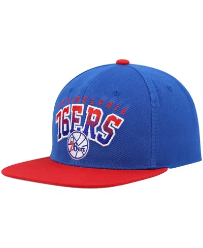 Mitchell & Ness Men's  Royal And Red Philadelphia 76ers Hardwood Classics Gradient Wordmark Snapback In Royal,red