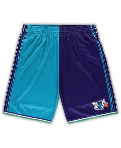 MITCHELL & NESS MEN'S MITCHELL & NESS TEAL, PURPLE CHARLOTTE HORNETS BIG AND TALL HARDWOOD CLASSICS SPLIT SWINGMAN S