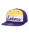 Mitchell & Ness Men's  White, Purple Los Angeles Lakers Retro Sport Colorblock Script Snapback Hat In White,purple