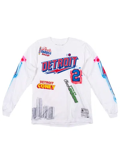 Pre-owned Mitchell & Ness Men's  X Big Sean X Detroit Pistons Long Sleeve T-shirt In White