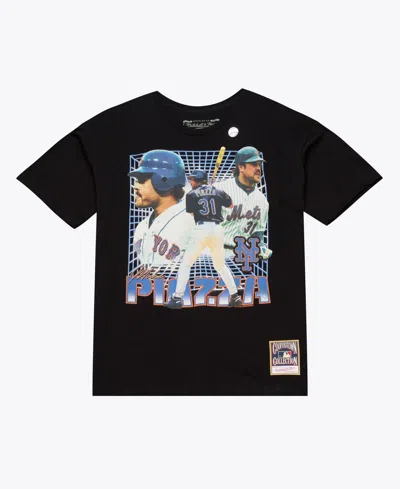 Mitchell & Ness Men's Mitchell Ness Mike Piazza Black New York Mets Legendary Collage Player T-shirt