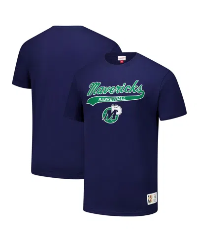 Mitchell & Ness Men's Navy Dallas Mavericks Hardwood Classics Felt Applique Slub T-shirt In Blue