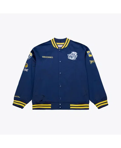 Mitchell & Ness Men's Navy Michigan Wolverines Double Clutch Lightweight Satin Full-snap Jacket In Blue