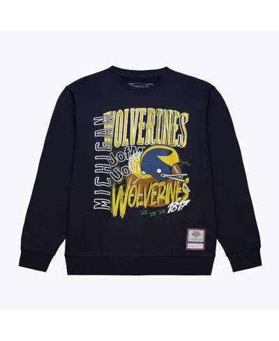 Mitchell & Ness Men's Navy Michigan Wolverines Half Time Fleece Sweatshirt In Blue