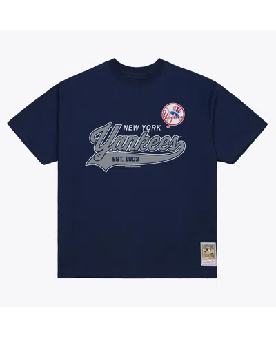 Mitchell & Ness Men's Navy New York Yankees Script Sweep Arch T-shirt In Blue