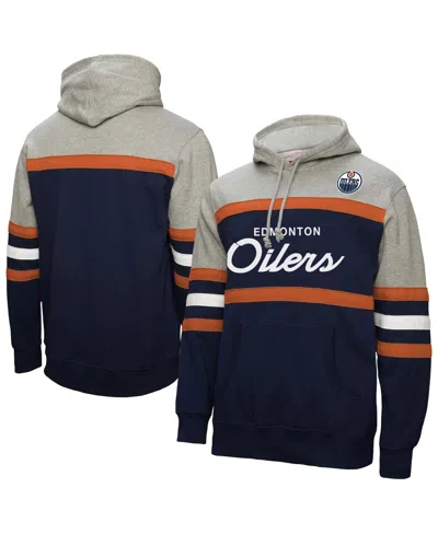 Mitchell & Ness Men's Navy/gray Edmonton Oilers Head Coach Pullover Hoodie Sweatshirt In Black
