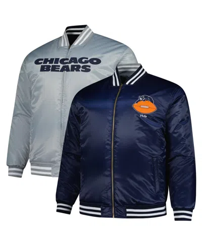 Mitchell & Ness Men's Navy/silver Chicago Bears Big Tall Throwback Reversible Full-zip Jacket In Blue