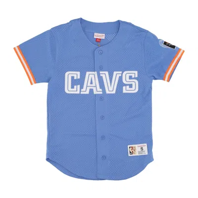 Mitchell & Ness Men's Nba Button Jacket On The Clock Mesh Button Front Clecav In Light Blue