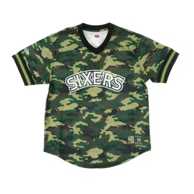 Mitchell & Ness Men's Nba Camo Mesh V-neck Tee Jersey Phi76e In Green