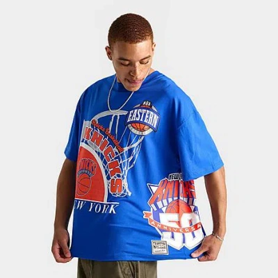 Mitchell And Ness Men's New York Knicks Nba Logo Blast Graphic T-shirt In Blue