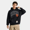 Mitchell And Ness Men's New York Knicks Nba Logo Over Pullover Hoodie Size Medium Cotton/polyester/f In Black