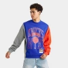 Mitchell And Ness Men's New York Knicks Nba Split Crewneck Sweatshirt In Grey/blue/orange