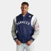 Mitchell & Ness Men's Navy/gray New York Yankees Cooperstown Collection Team Origins Satin Full-snap Jacket In Blue