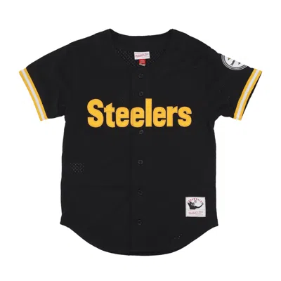 Mitchell & Ness Men's Nfl On The Clock Mesh Button Front Pitste Black Jacket