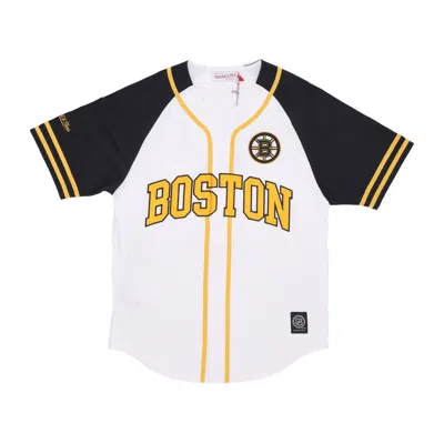 Mitchell & Ness Men's Nhl Practice Day Button Front Jersey Bosbru White