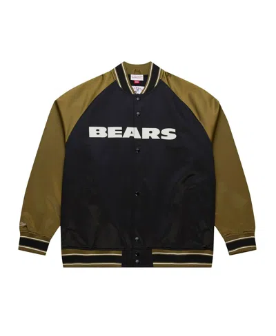 Mitchell & Ness Men's Olive/black Chicago Bears Vintage Logo Double Clutch Satin Raglan Full-snap Jacket In Green