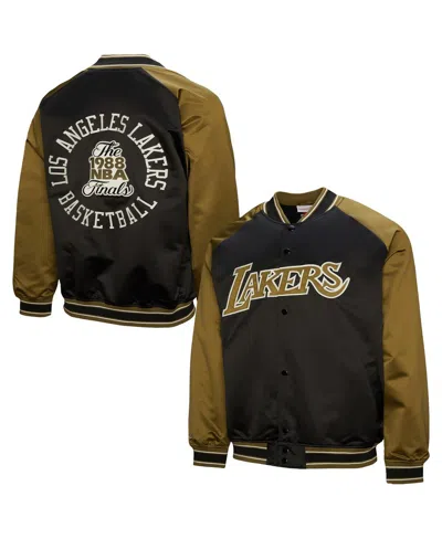 Mitchell & Ness Men's Olive/black Los Angeles Lakers Clutch Satin Raglan Full-snap Jacket In Brown