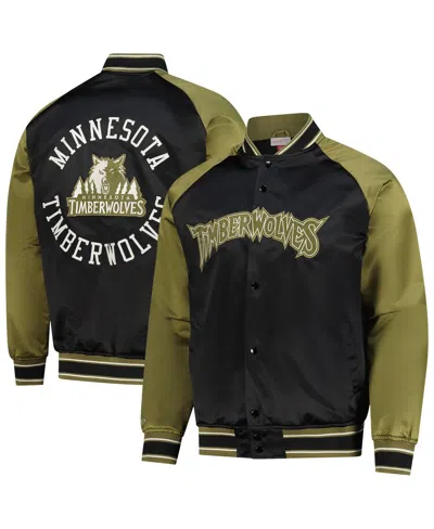 Mitchell & Ness Men's Olive/black Minnesota Timberwolves Clutch Satin Raglan Full-snap Jacket In Green
