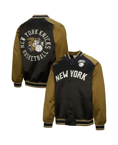 Mitchell & Ness Men's Olive/black New York Knicks Clutch Satin Raglan Full-snap Jacket In Green