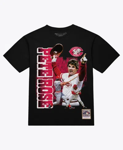 Mitchell & Ness Men's Pete Rose Black Cincinnati Reds Legendary Collage Player T-shirt In Animal Print